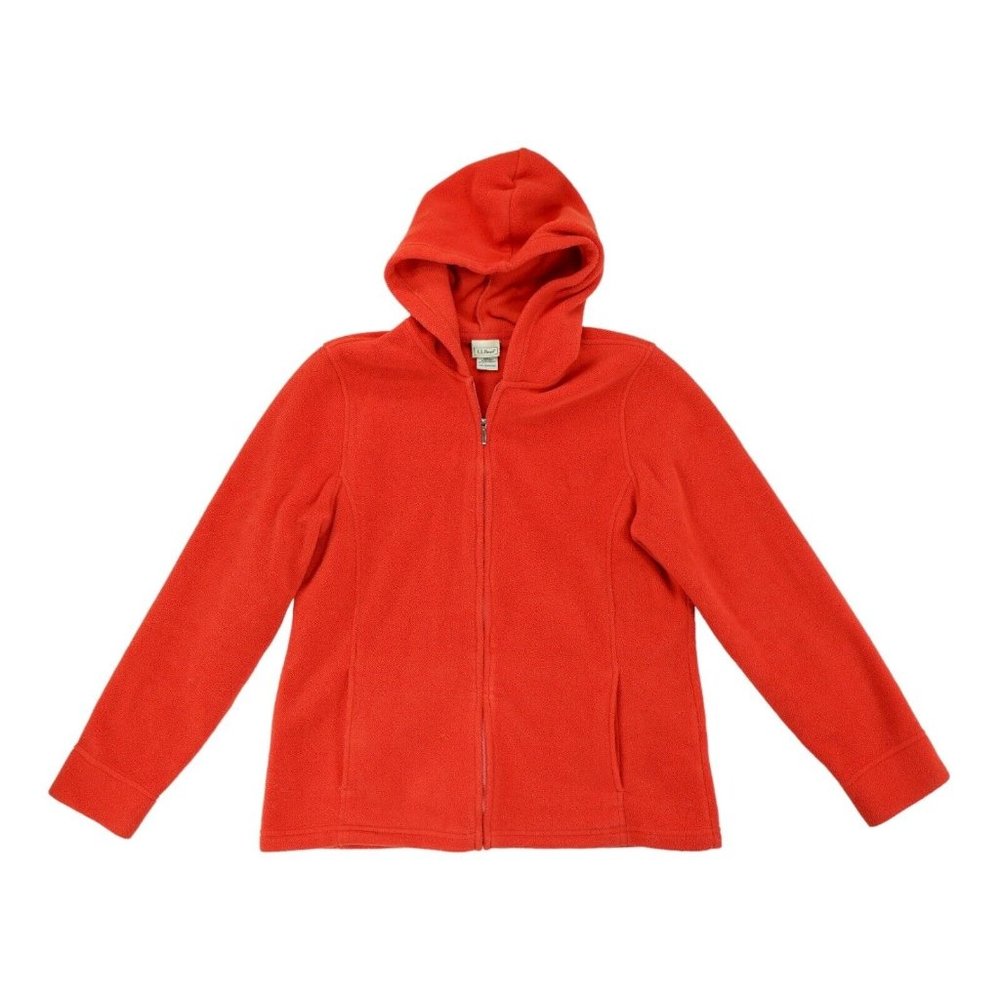 LL Bean Jacket Womens M Orange Full‎ Zip Fleece Outdoors Casual OHKS4